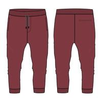 Fleece cotton jersey basic jogger Sweatpant technical fashion flat sketch vector illustration deep Red Color template front and back views isolated on white background.