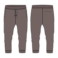 Fleece cotton jersey basic jogger Sweatpant technical fashion flat sketch vector illustration  Khaki Color template front and back views isolated on white background.