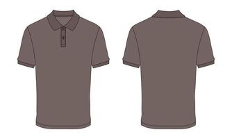 Short Sleeve Polo shirt Fashion Flat sketch vector illustration Khaki color template Front And Back views isolated on white background.