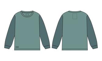 Two tone Color Long Sleeve T shirt Flat style Vector illustration template front and back views isolated on White  background