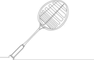 una sola línea continua dibujando una raqueta de bádminton sobre un fondo blanco. concepto de ejercicio deportivo. ilustración vectorial de diseño de dibujo de una línea de moda para el torneo de bádminton. vector