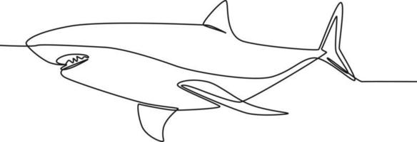 Continuous one line drawing Shark on white. international ocean day. Single line draw design vector graphic illustration.