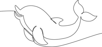 dibujo continuo de una línea divertido delfín en blanco. día internacional del océano. ilustración gráfica vectorial de diseño de dibujo de una sola línea. vector