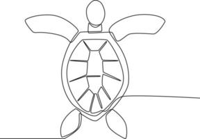 Continuous one line drawing turtle top view on white. international ocean day. Single line draw design vector graphic illustration.