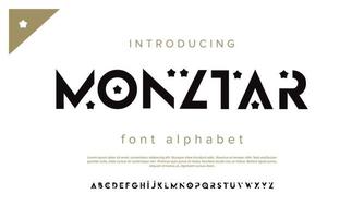 Modern abstract star shape font. Sans serif alphabet for music, sport, fashion. Minimal technology typography. Vector illustration