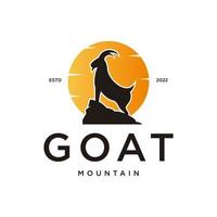 Goat logo with sun and maountain design vector template