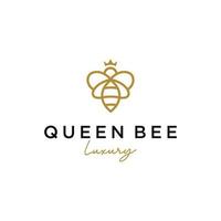 Queen bee logo with crown linear design template vector