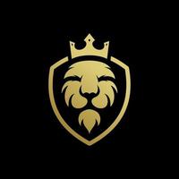 Lion logo with shield and crown design vector template