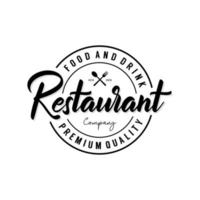 logotipo de letras escritas a mano de restaurante con diseño de emblema de insignia de etiqueta vector