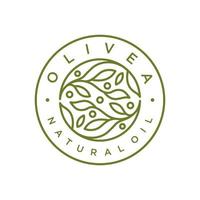 Olive oil branch logo badge with line art style design template vector