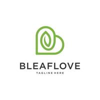 Abstract Green Nature Logo with letter B Heart and leaf symbol icon design template vector