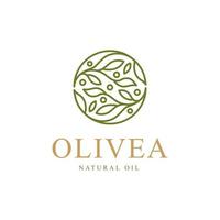 Olive oil branch logo with line art style design template vector