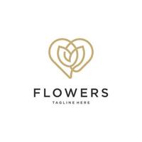 luxury beauty flower with heart logo for spa salon cosmetics brand vector
