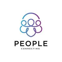 People Connect logo design template. Vector human resources label with line art style