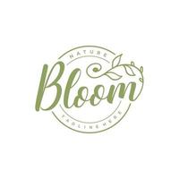 Feminine bloom typography logo with emblem design template vector