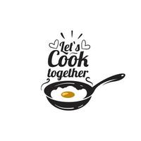 Cooking hand written lettering logo with egg and pan icon design template vector