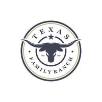 diseño de logotipo de etiqueta de insignia de toro occidental de país de cuernos largos de texas vintage vector