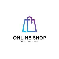 Online Shop Logo with Shopping bag one line or mono line design template vector