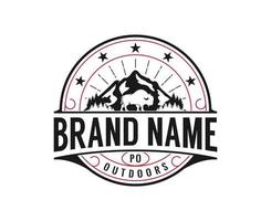 Vintage Silhouette Bison and Rocky Mountain Label Stamp Logo design vector