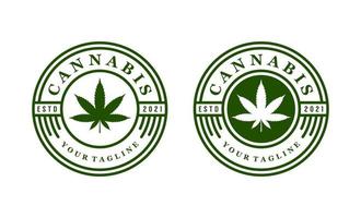 Vintage cannabis marijuana badge label logo design template vector