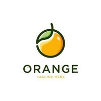 Orange Fruit logo with green leaf one line design template vector