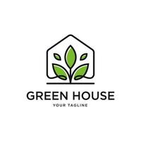 Green house logo template vegan symbol eco logo leaf and natural logo concept design vector