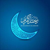 Ramadan Kareem Islamic greeting with moon patern and calligraphy lettering background Vector illustration