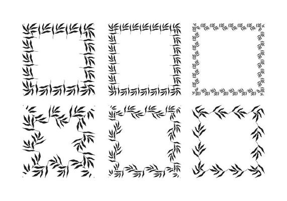 Illustration of collection of assorted square shaped black square frames made of plants on white isolated background
