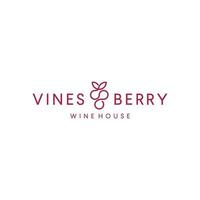 grape berry wine logo with mono line one line design vector template