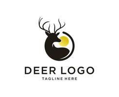 Deer silhouette logo with sun design vector template