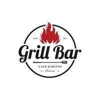 Vintage BBQ Grill Barbecue Label Stamp Logo design vector Template