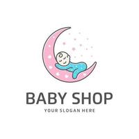 Baby shop with moon heart baby logo design vector