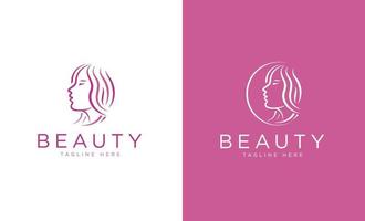 Beauty woman face logo with hair icon design template vector