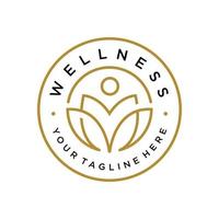 Wellness Logo with lotus and People badge icon design template vector