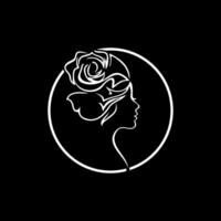 chica rosa. una ilustración del logotipo de una combinación de una mujer y una rosa como cabello vector