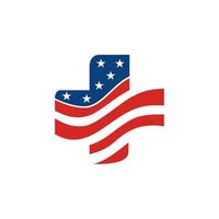 médico americano. una ilustración de un logotipo que combina el emblema médico con la bandera estadounidense vector