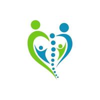 familia quiropráctica. una ilustración del logotipo de una combinación de corazón, columna vertebral y familia vector