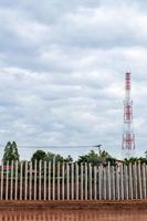 Many concrete pillars on the coast and telecommunications. photo