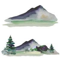 paisaje montañoso, montañas en la niebla, ilustración acuarela vector
