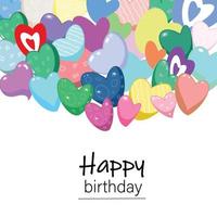 Happy birthday lettering. Congratulatory quote for banner or postcard with hearts. Vector illustration