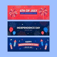 Independence Day 4th Of July with Firework Banner Set vector