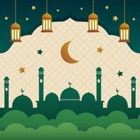 Eid Mubarak Background with Mosque and Lantern vector