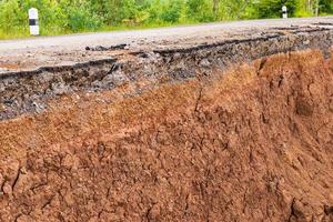 Soil under the road, which has been eroded in the countryside. photo