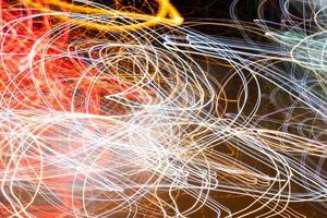 Light trails from panning on the streets at night. photo