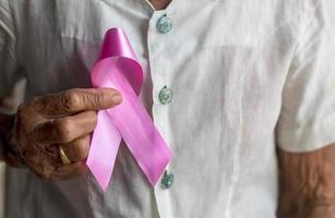 Thailand Senior women with breast cancer symbol. photo