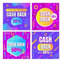 Cash Back Online Shopping Social Media Post Templates vector