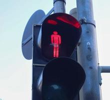 Green and red traffic lights for pedestrians and cars photo