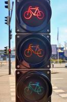 Green and red traffic lights for pedestrian and bicycles photo