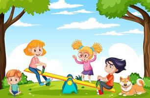 niños felices jugando en el patio vector