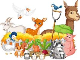 Many farm animals by the fence vector